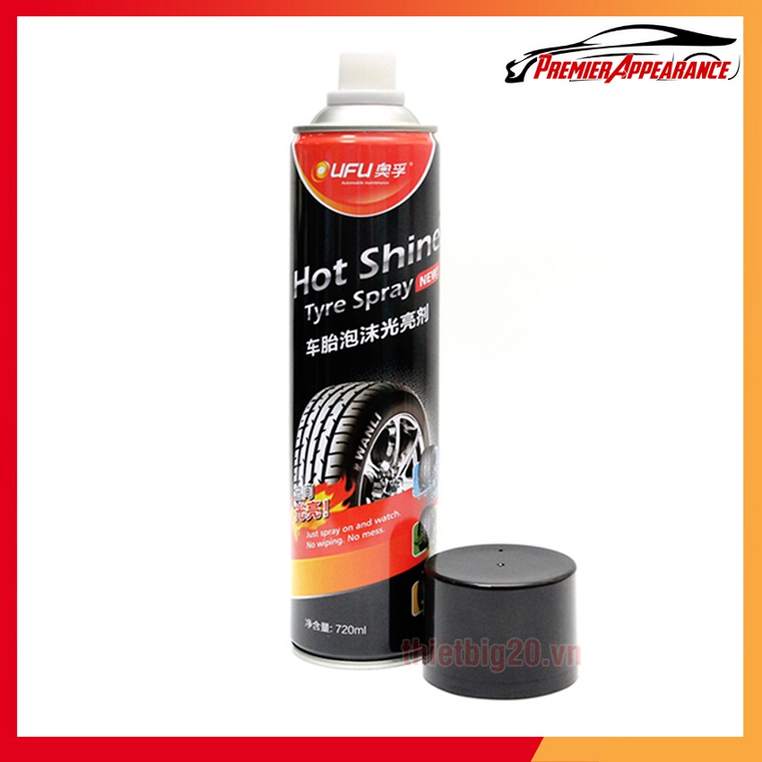 Chai Xịt Bóng Lốp Xe Ufu Hot Shine Tyre Spray, Dưỡng Lốp Ô Tô, Dưỡng Lốp Xe Máy, Phòng Rạn Nứt Vỏ, Bình Xịt 750ml