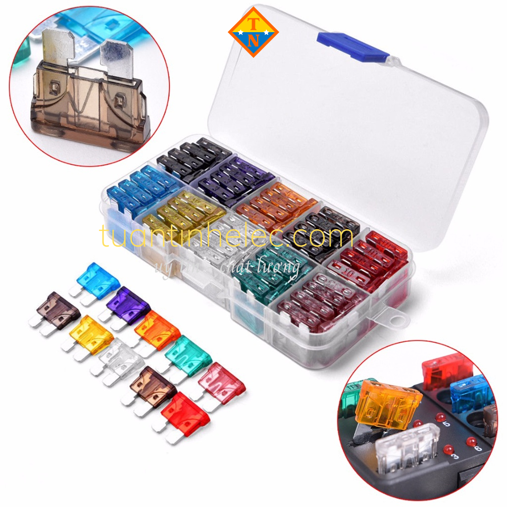 Hộp 100 cầu chì ôtô size trung 2a/3a/5a/7.5a/10a/15a/20a/25a/30a/35a # phụ tùng ô tô