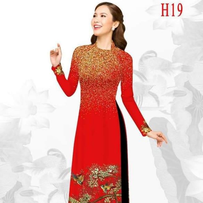 Áo dài may sẵn in 3D kèm quần lụa