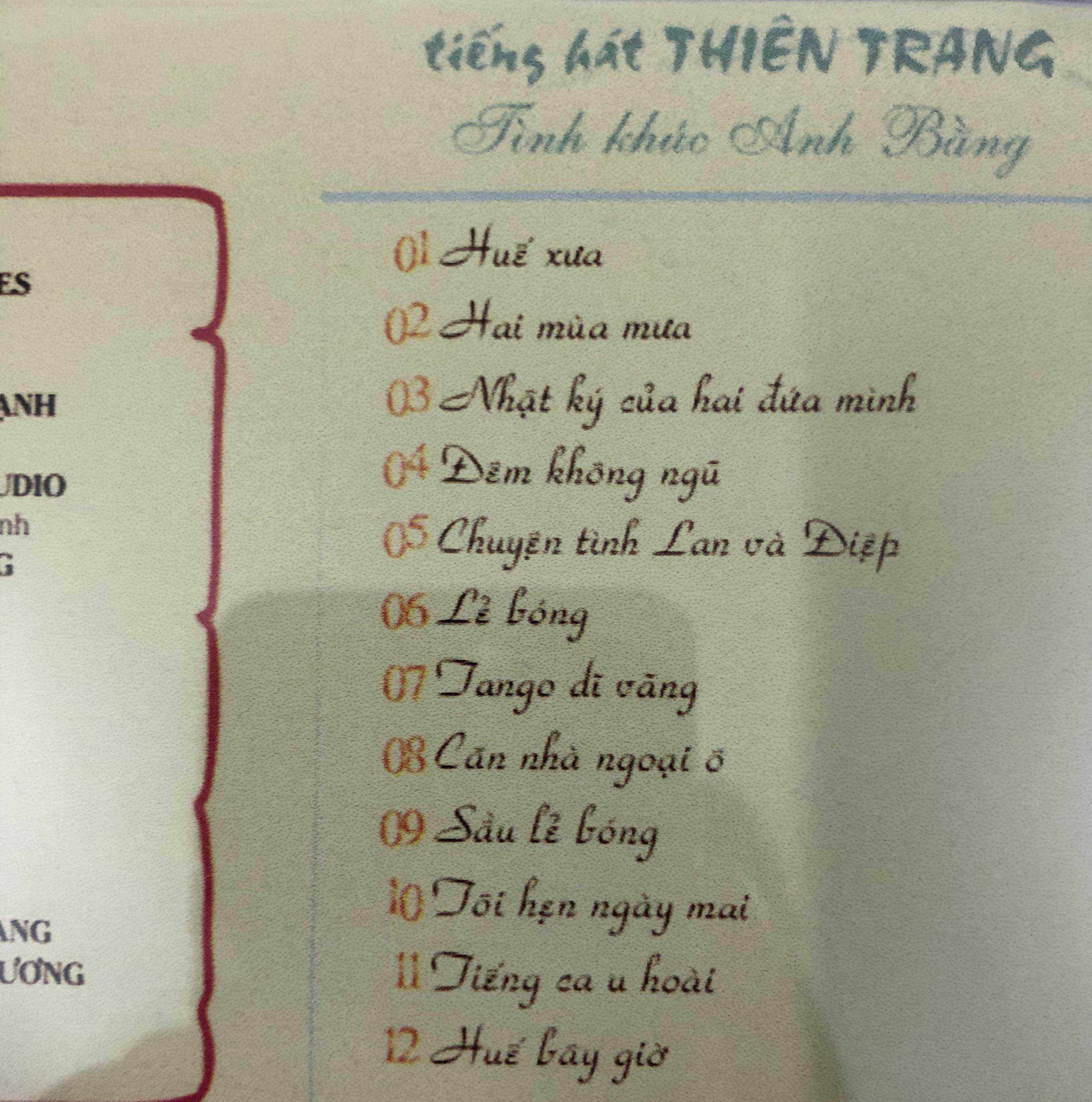 [HCM]CD Tiếng Hát Thiên Trang - TÌnh Khúc Anh Bằng