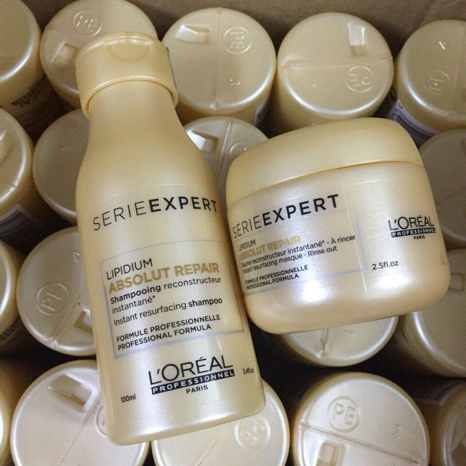Cặp Gội Hấp (Ủ) Tóc Loreal Lipidium Absolut Repair Dành Cho Tóc Hư Tổn 100ml + 75ml