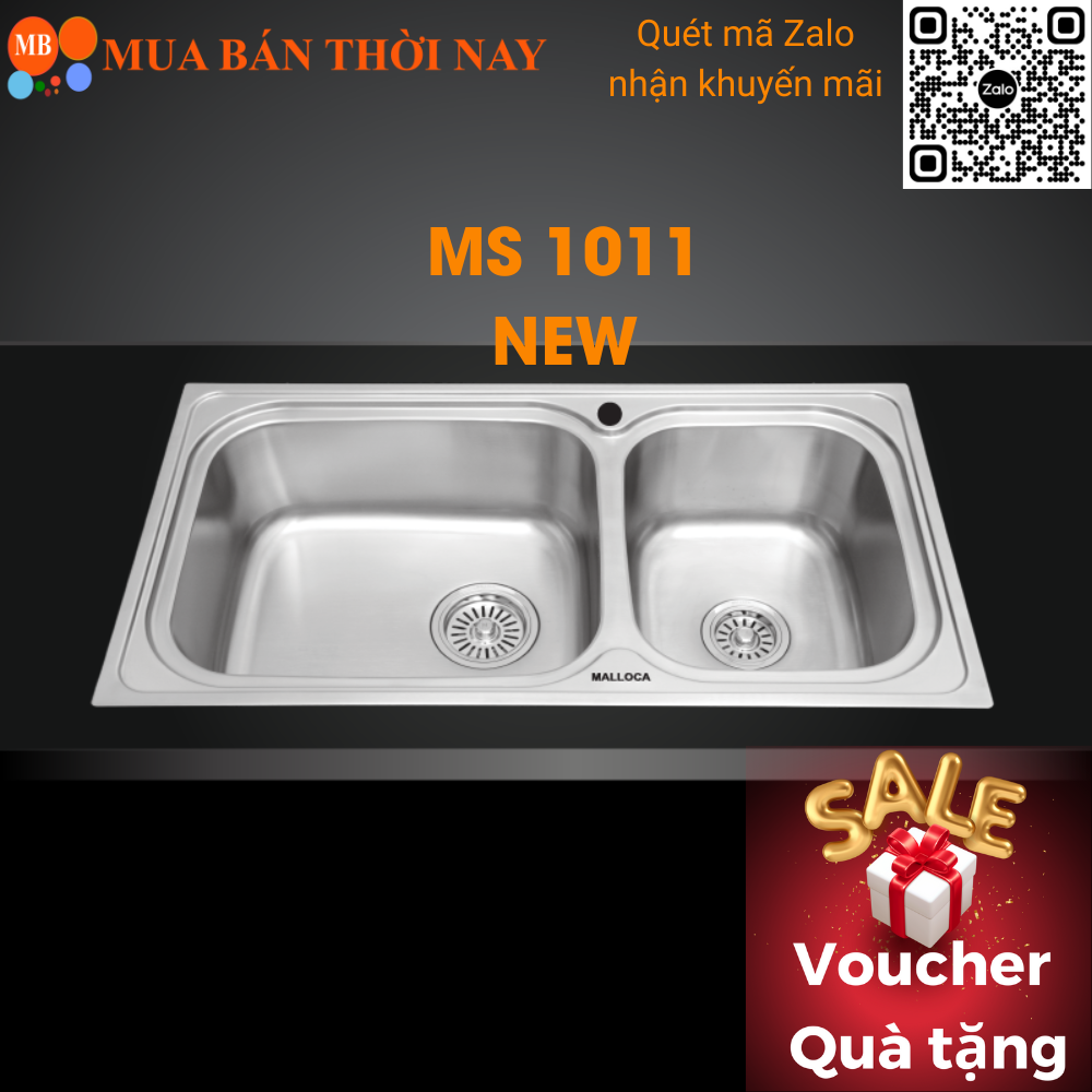 Chậu rửa chén inox malloca ms 1011 new, bồn rửa bát inox 304, cam kết chính hãng