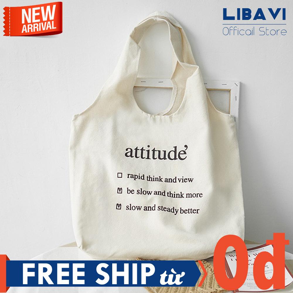Túi tote vải bố, túi canvas đựng đồ attitude siêu tiện lợi, dây đeo vai liền túi, phong cách hàn quốc t36