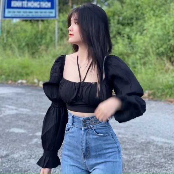 Áo kiểu voan cúp ngực chéo dây ( mặc 2 kiểu)
