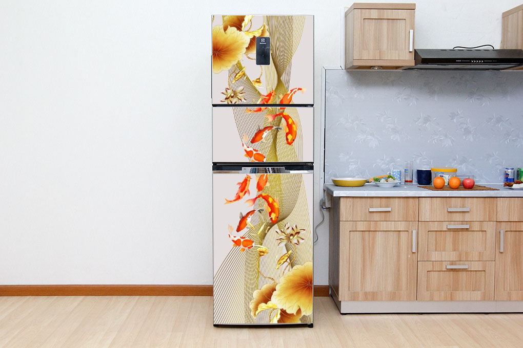 [HCM]Decal dán trang trí tủ lạnh - Hoa sen Cá chép- Chất liệu cao cấp