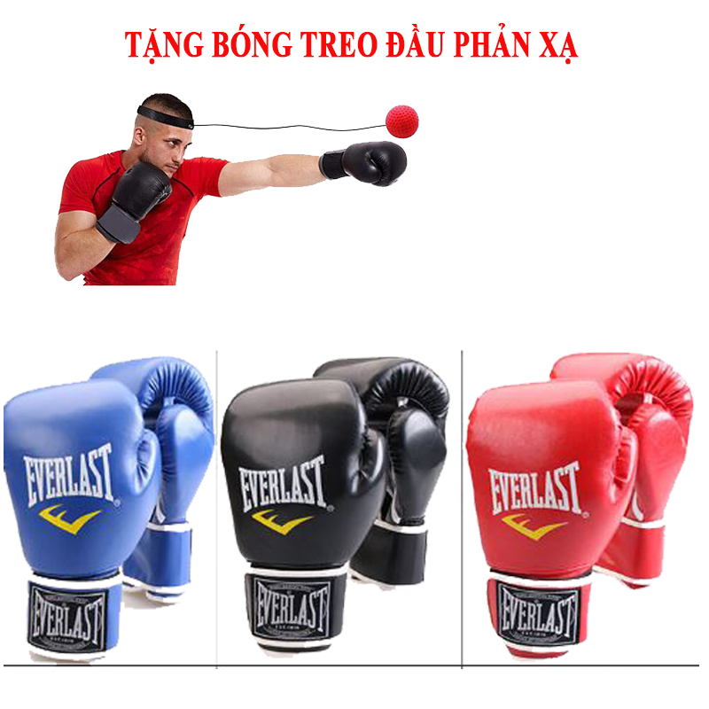 Găng Đấm Bốc,Găng Boxing Everlast Hàng Xịn + Tặng Kèm Bóng Phản Xạ Treo Đầu