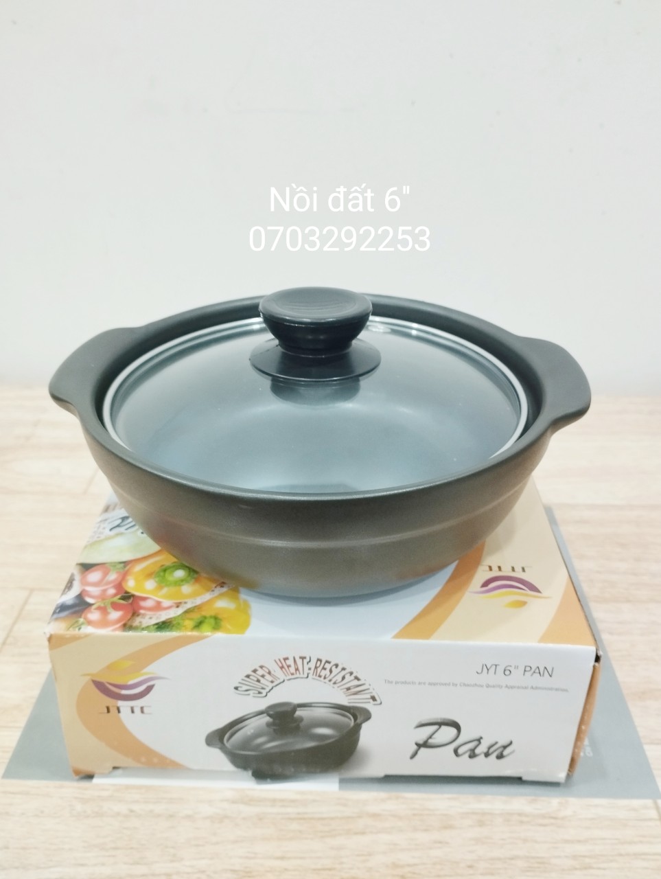 Nồi đất 6 inch nắp kiếng (18.5 x 16.5 x 6cm)