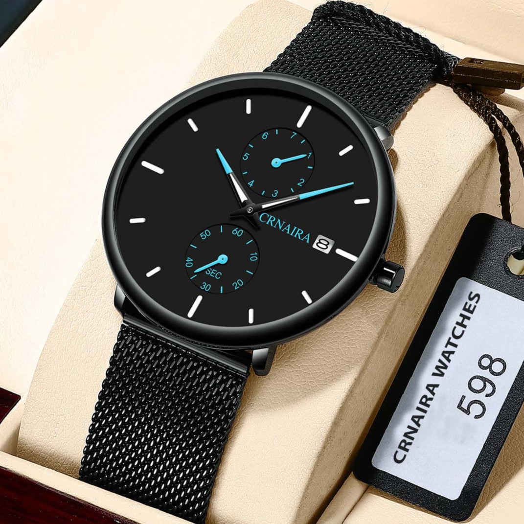 (FULL BOX) Đồng hồ nam CRNAIRA chạy 5 kim Cr491E thiết kế sang trọng chống nước sinh hoạt 3ATM  dây thép mành cao cấp