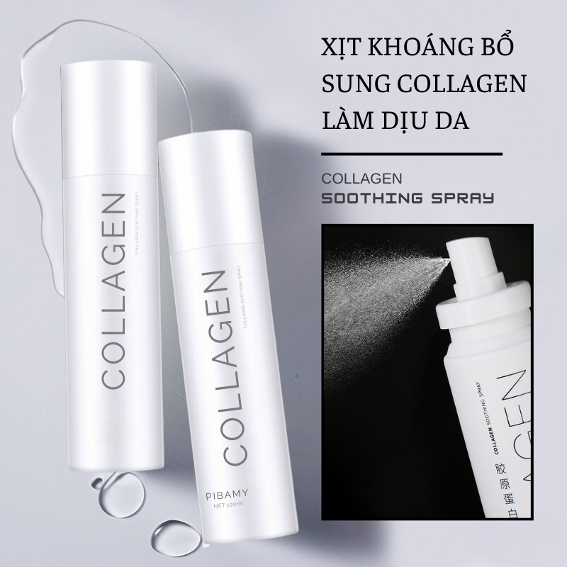 Xịt Khoáng Bổ Sung Collagen Phục Hồi Và Dưỡng Da Làm Dịu Da PIBAMY Collagen Soothing Spray Bổ Sung Collagen Cho Da, Dưỡng Ẩm, Ngăn Ngừa Lão Hoá, Giúp Làn Da Mịn Màng & Trẻ TRung Hơn