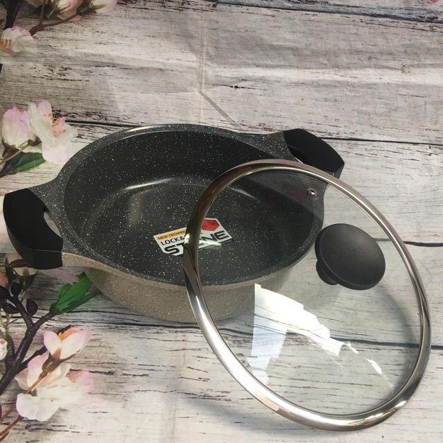 Nồi Đá Stone Cao Cấp 7 Lớp LocknLock 2 tay cầm 24cm thành thấp (hàng chính hãng)