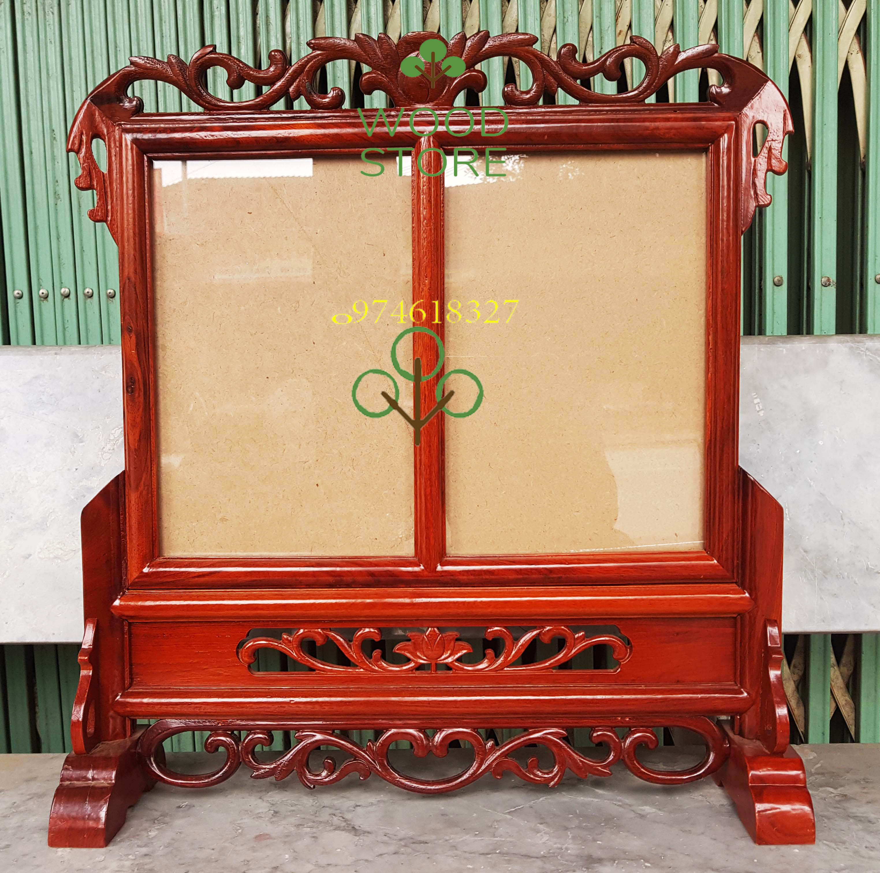 Khung ảnh thờ đôi,khung hình thờ 2 ảnh thờ hoa sen gỗ hương