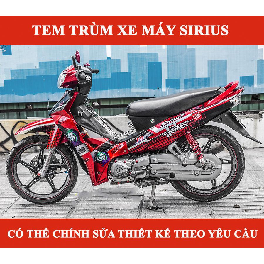 Tem trùm Sirius đỏ đen joker rc, team trùm sirius đẹp, độ tem sirius, tem dán xe máy sirius, decal sirius, tem trùm sirius rẻ đẹp