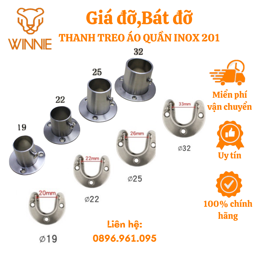 Giá đỡ thanh treo áo quần ,rèm bằng inox 201 - Bát đỡ thanh treo tủ áo ...