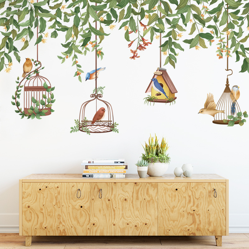 Decal dán tường cành lá lồng chim bắc âu