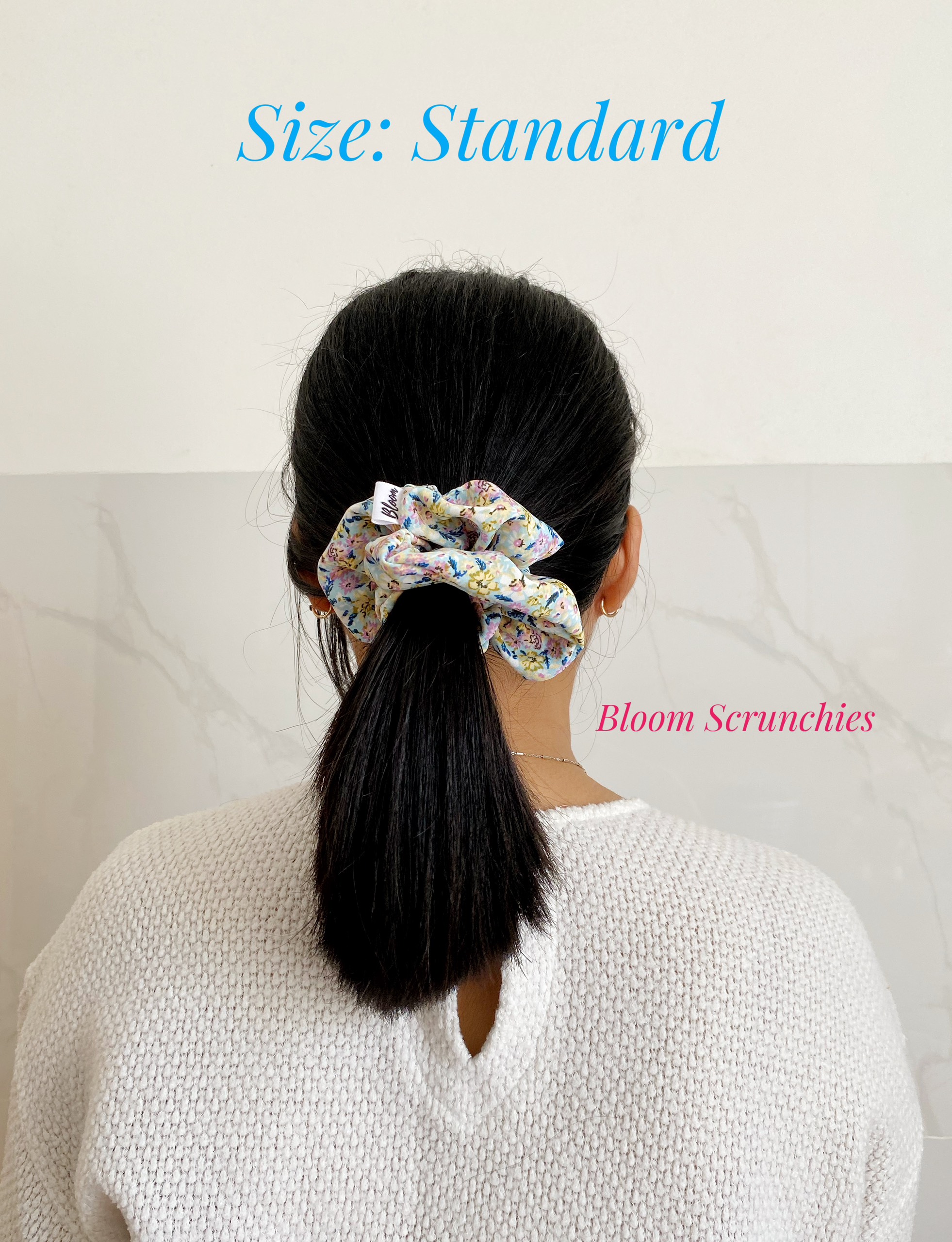 Dây cột tóc lụa mango hoa nhí nền xanh mint Standard_ Scrunchies