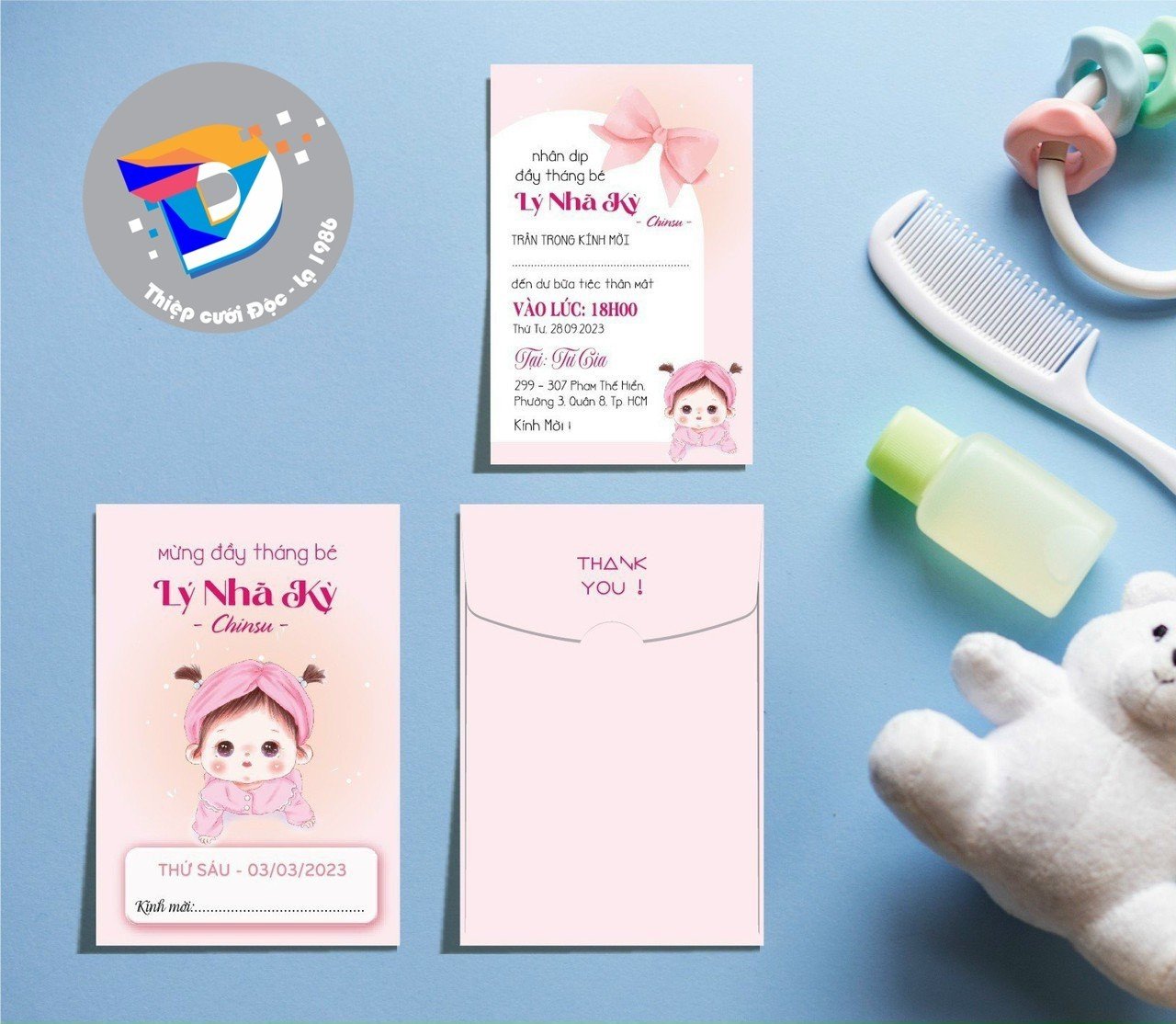 Combo 50 Thiệp Thôi nôi, Sinh nhật, Đầy tháng bé gái