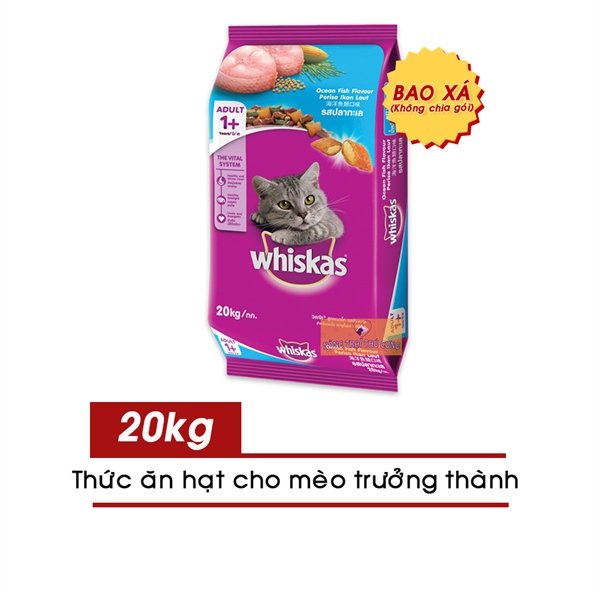 Thức ăn hạt cho Mèo Lớn Whiskas gói 20kg -