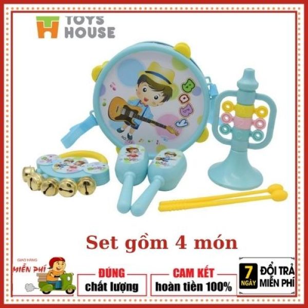 Set đồ chơi Xúc xắc, lục lạc, kèn, trống Toyshouse dành cho bé từ sơ sinh 733 - giúp bé phát triển thị giác, thính giác.