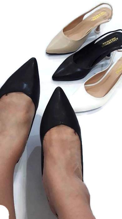 [SALE] Giày Augustino Cổ Tim Gót Nhọn Cao 5 Phân Hở Gót (Màu Trắng)