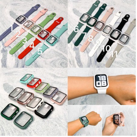 Combo ốp kính cường lực 9H và dây silicon Apple Watch đồng Hồ Thông Minh iWatch 1 38mm 40mm 42mm 44mm_nini.case