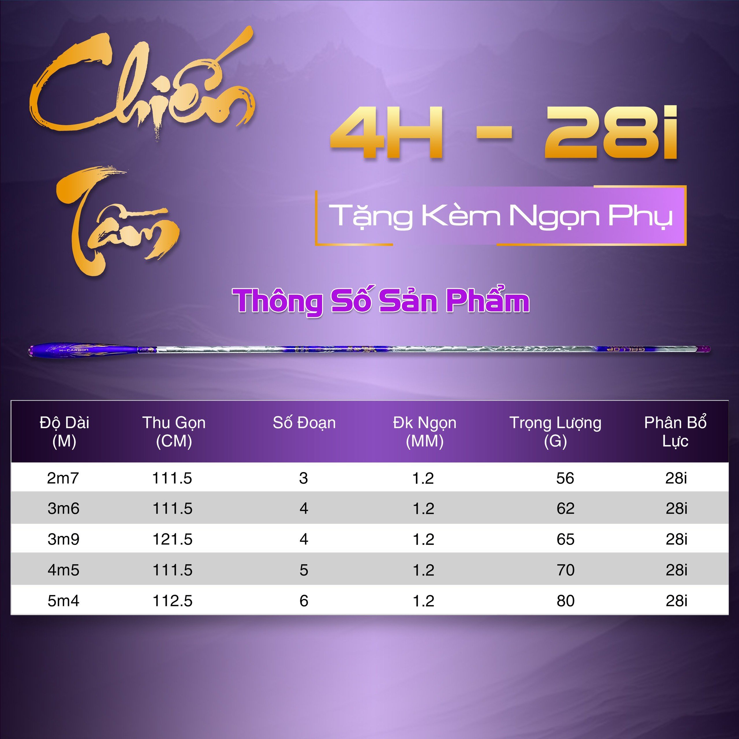 Cần câu tay chiến tầm 4h, tặng kèm 1 ngọn phụ - ct4h025