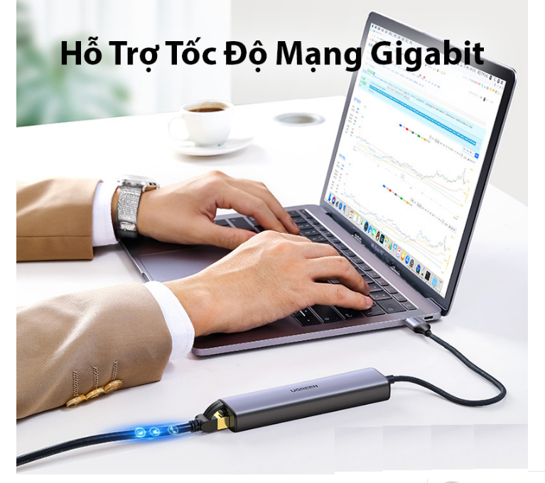 Bộ chia HUB USB 3.0 sang Lan 100/1000 + 3xUSB 3.0 Ugreen 20915 (Có trợ nguồn USB-C)