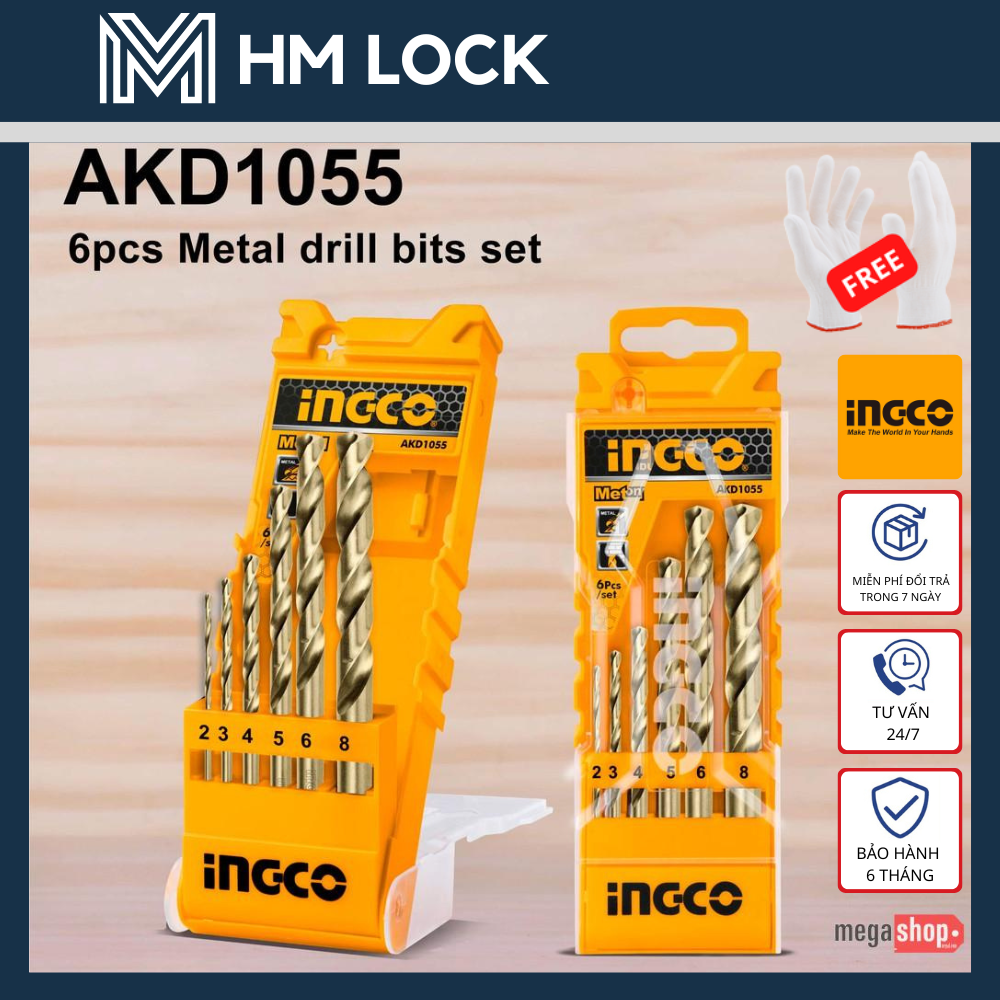BỘ 6 MŨI KHOAN KIM LOẠI HSSS INGCO - SIZE 2,3,4,5,6,8MM - HÀNG CHÍNH HÃNG  - AKD1055 - HM LOCK