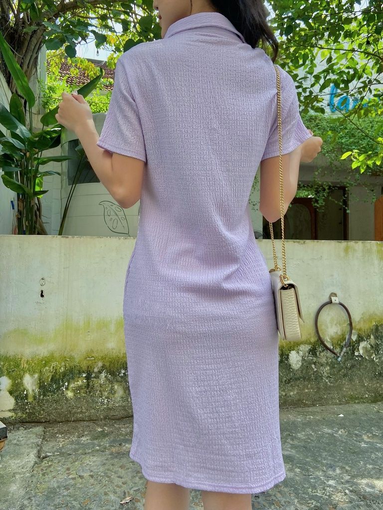 Đầm kiểu nữ cổ sơ mi màu tím  - Lovadova 22D07C008