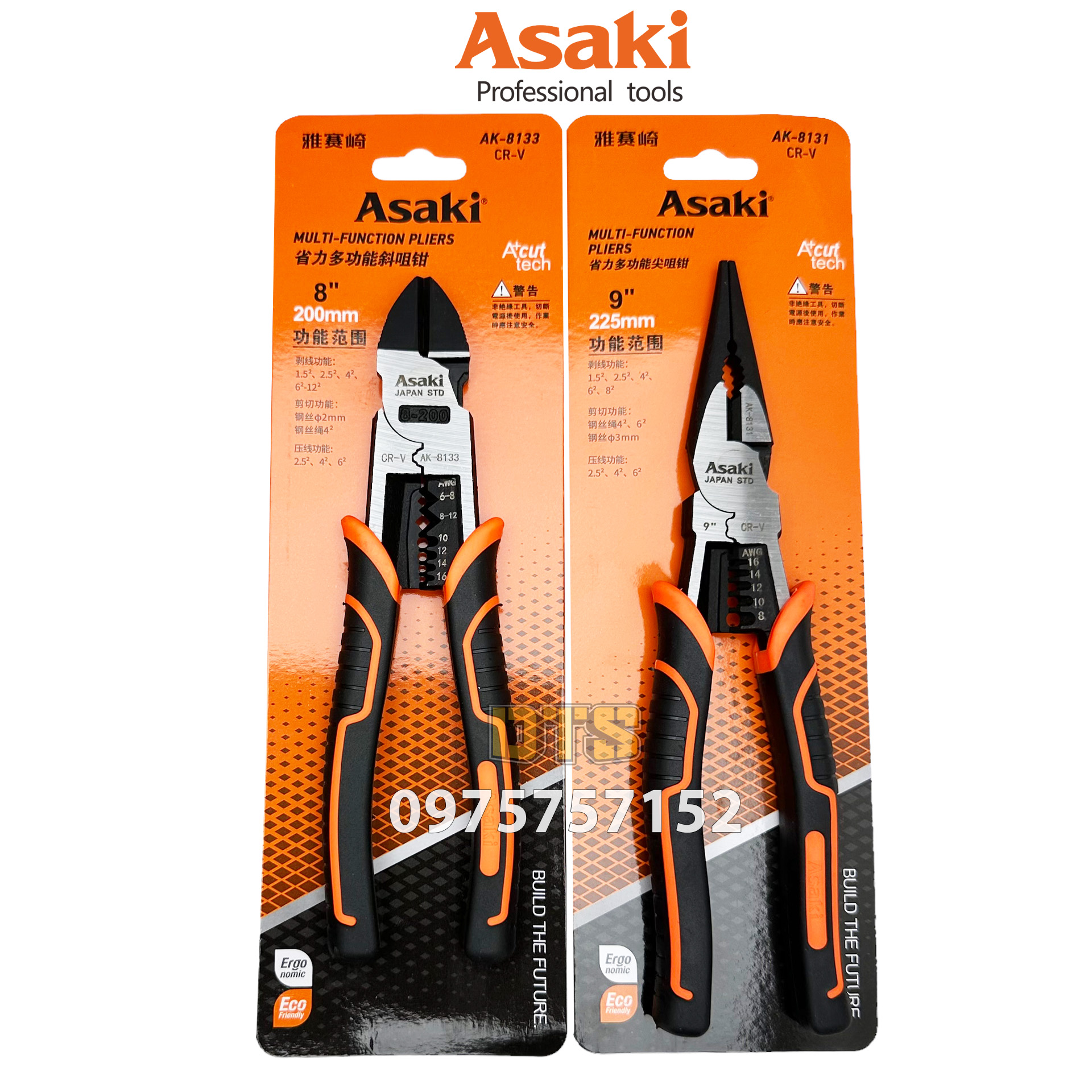 Kìm đa năng kết hợp công nghiệp chính hãng Asaki JAPAN STD, Kềm tổ hợp đa chức năng thép cao cấp CR-V, Tiêu chuẩn Nhật Bản - Giảm 50% lực bấm , Kìm trợ lực, Kìm điện, Kìm nhọn