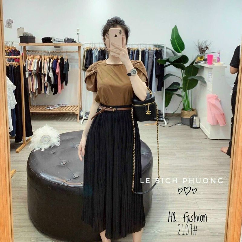 CHân váy xếp ly nữ dài qua gối