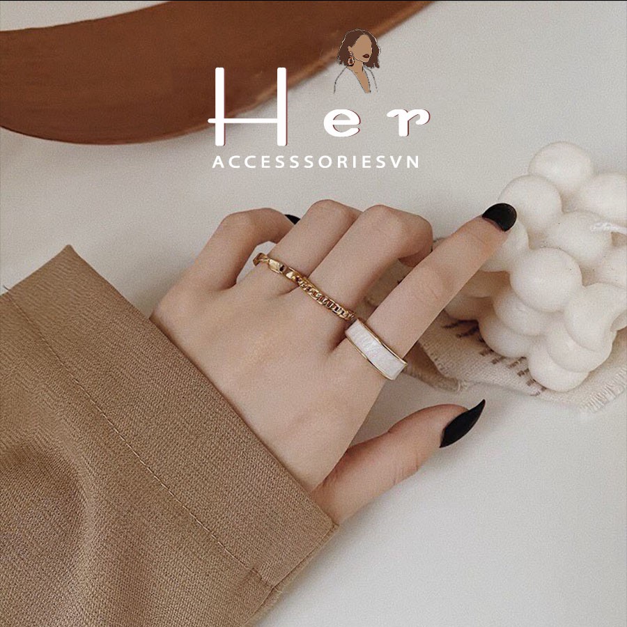 Set nhẫn nữ Vân Đá mix 3 chiếc mạ bạc 925 sáng đẹp | HER.ACC | N1