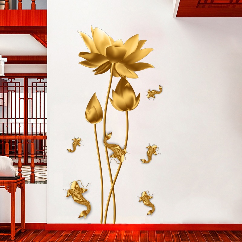 DECAL DÁN TƯỜNG TẾT HOA SEN VÀNG ĐỒNG CÁ CHÉP 2
