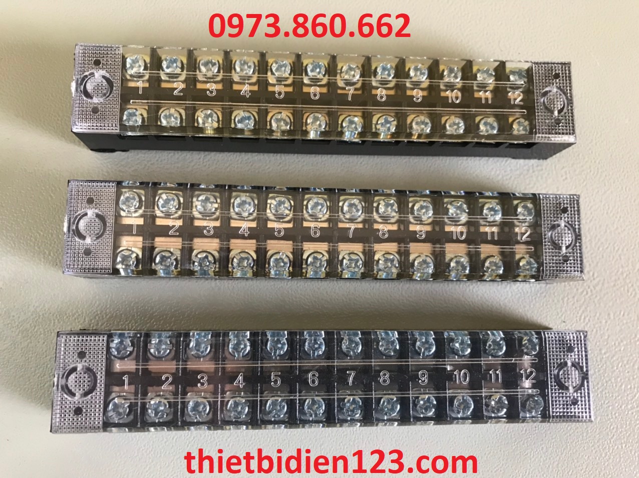Cầu đấu điện 15A, 25A, 45A, 60A 4 mắt 6 mắt, 12 mắt - Domino điện