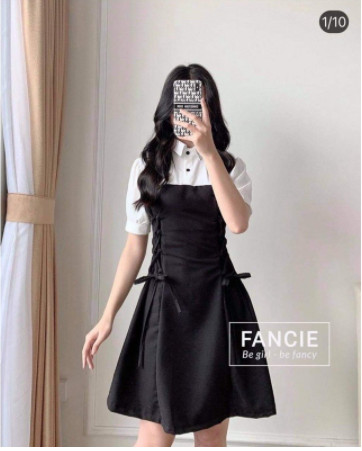 Váy cổ trắng đan eo hsu1