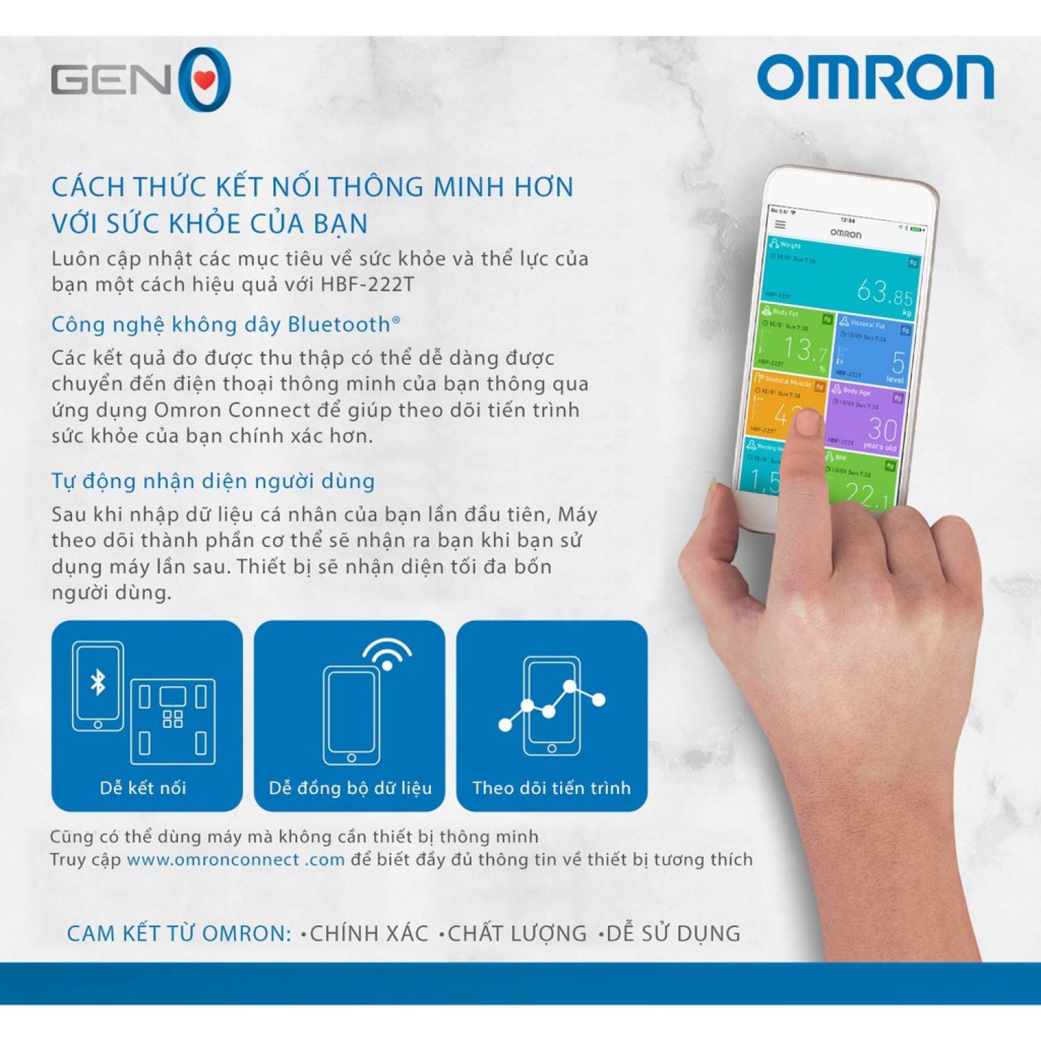 [HÀNG CHÍNH HÃNG] Máy Đo Thành Phần Cơ Thể OMRON HBF-222T - Kết Nối Bluetooth