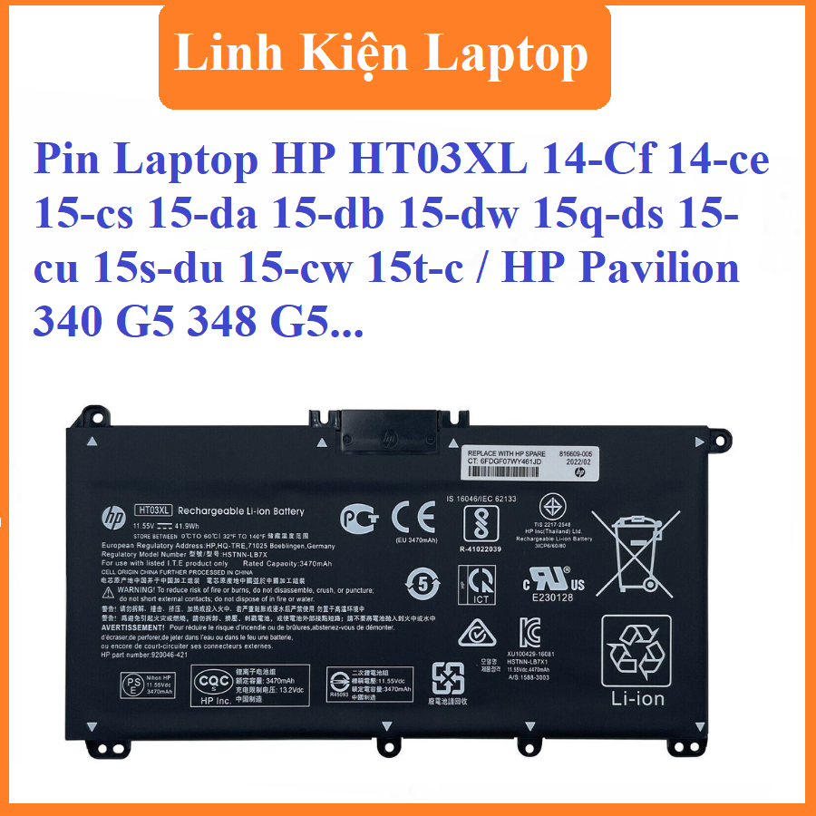 Pin Laptop HP HT03XL 14-CF 14-ce 15-cs 15-da 15-db 15-dw 15q-ds 15-cu 15s-du 15-cw 15t-c HP Pavilion 340 G5 348 G5 240 245 250 255 G7 348 G5 HSTNN-LB8L
