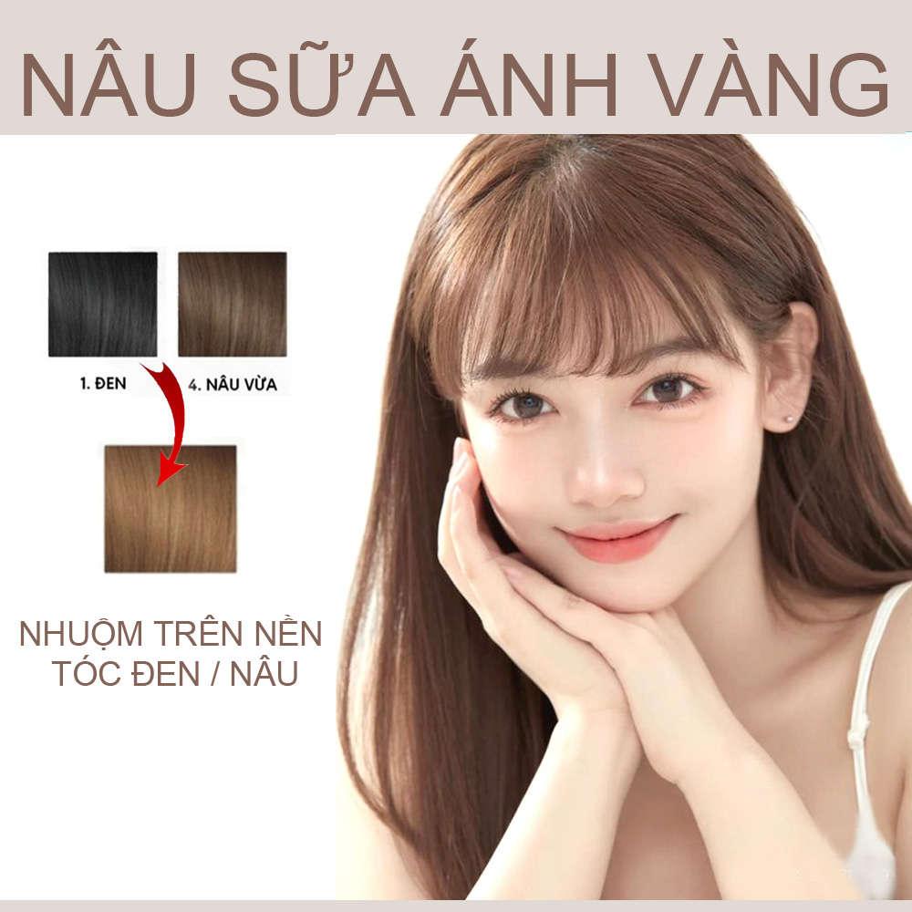 Kem nhuộm tóc nâu sữa ánh vàng nhuộm từ nền tóc nâu tặng oxy