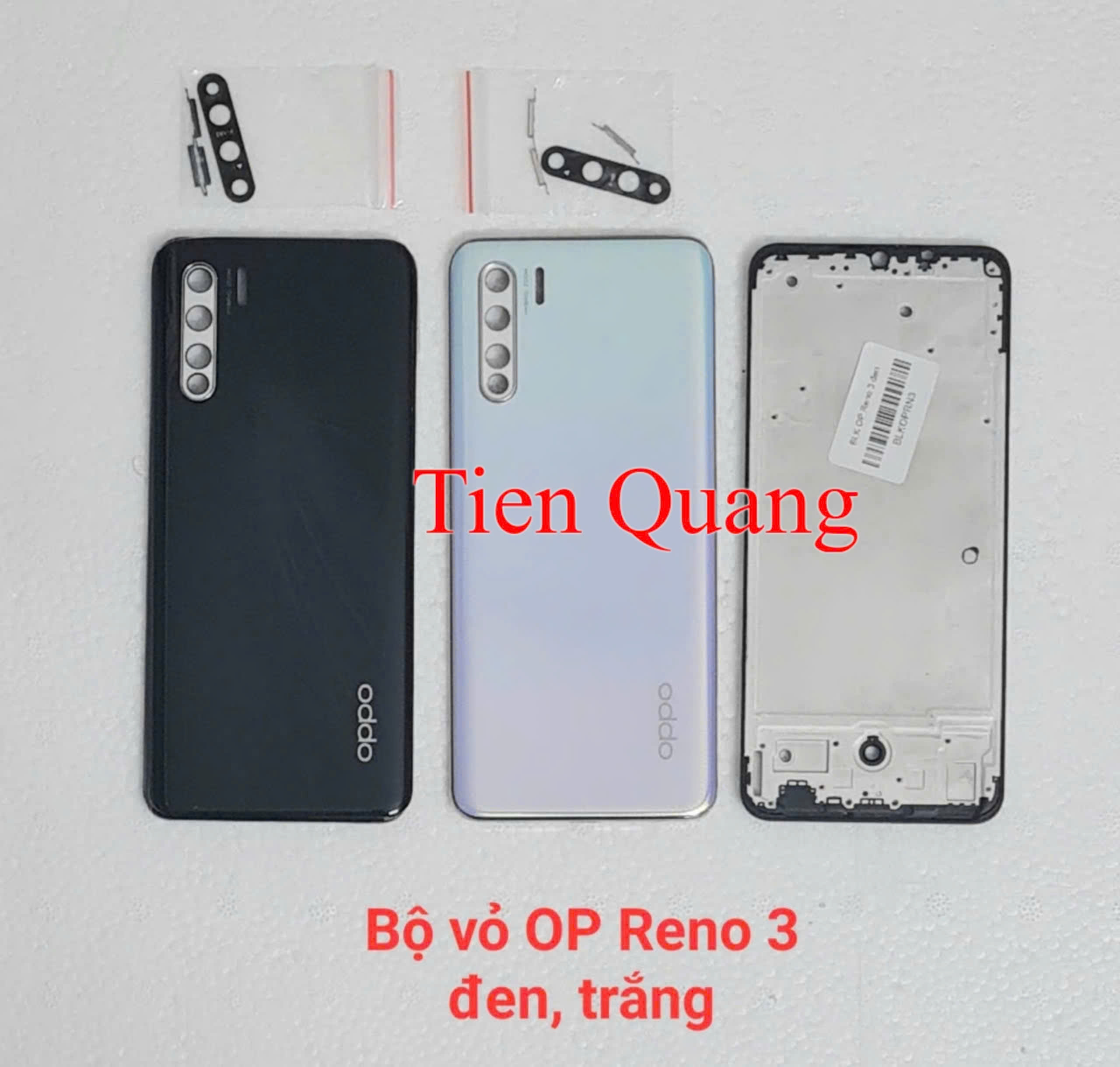 Bộ vỏ Oppo Reno 3 - màu trắng, đen (gồm lưng, sườn, kính cam, nút bấm, xương)