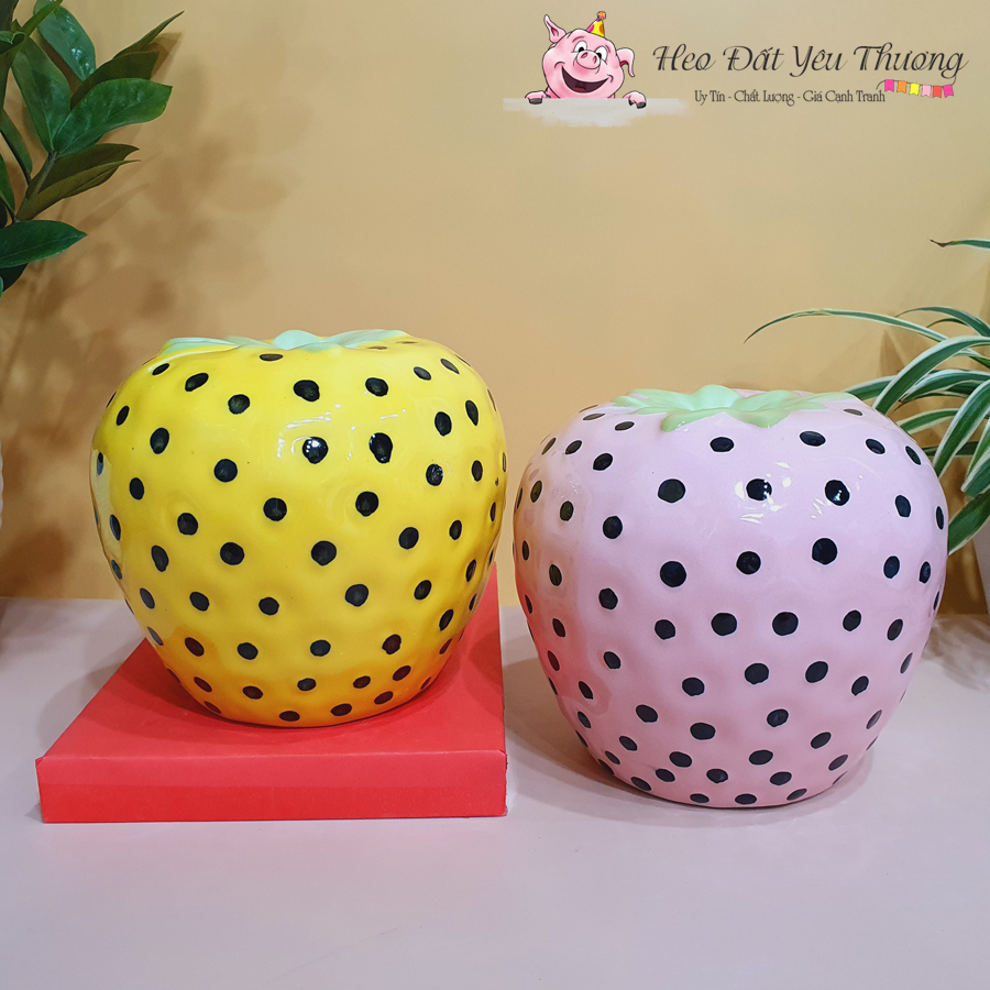 Dâu tây tiết kiệm 3 size từ nhỏ đến to ống tiết kiệm heo đất lợn đất quà tặng, trang trí decor góc học tập, làm việc, phòng khách