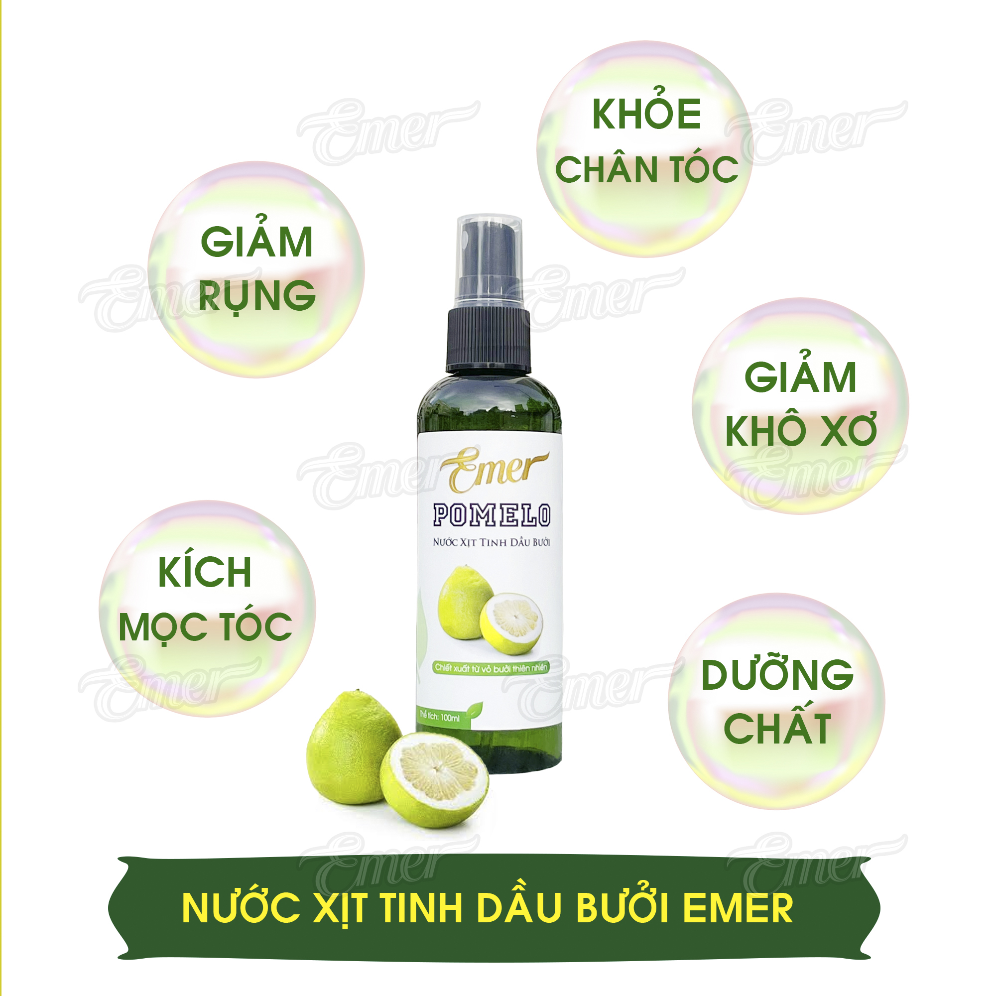 Tinh dầu bưởi kích mọc tóc giảm rụng tóc Pomelo Emer 100ml giúp giảm khô xơ chẻ ngọn nuôi dưỡng tóc từ gốc đến ngọn cho mái tóc luôn chắc khỏe