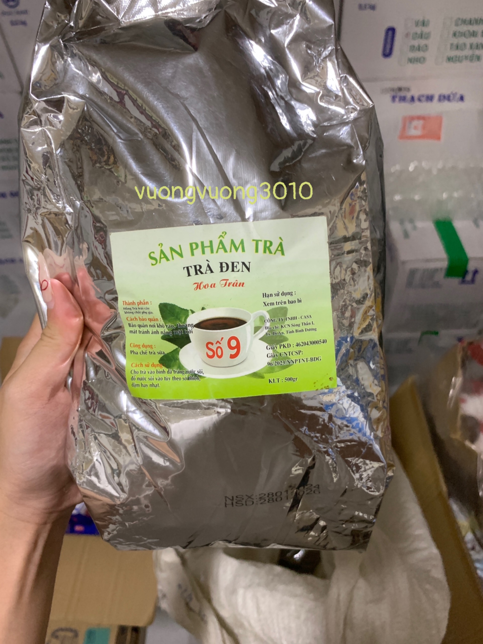 Trà đen số 9 Hoa Trân giấy bạc tem Xanh lá 500gr