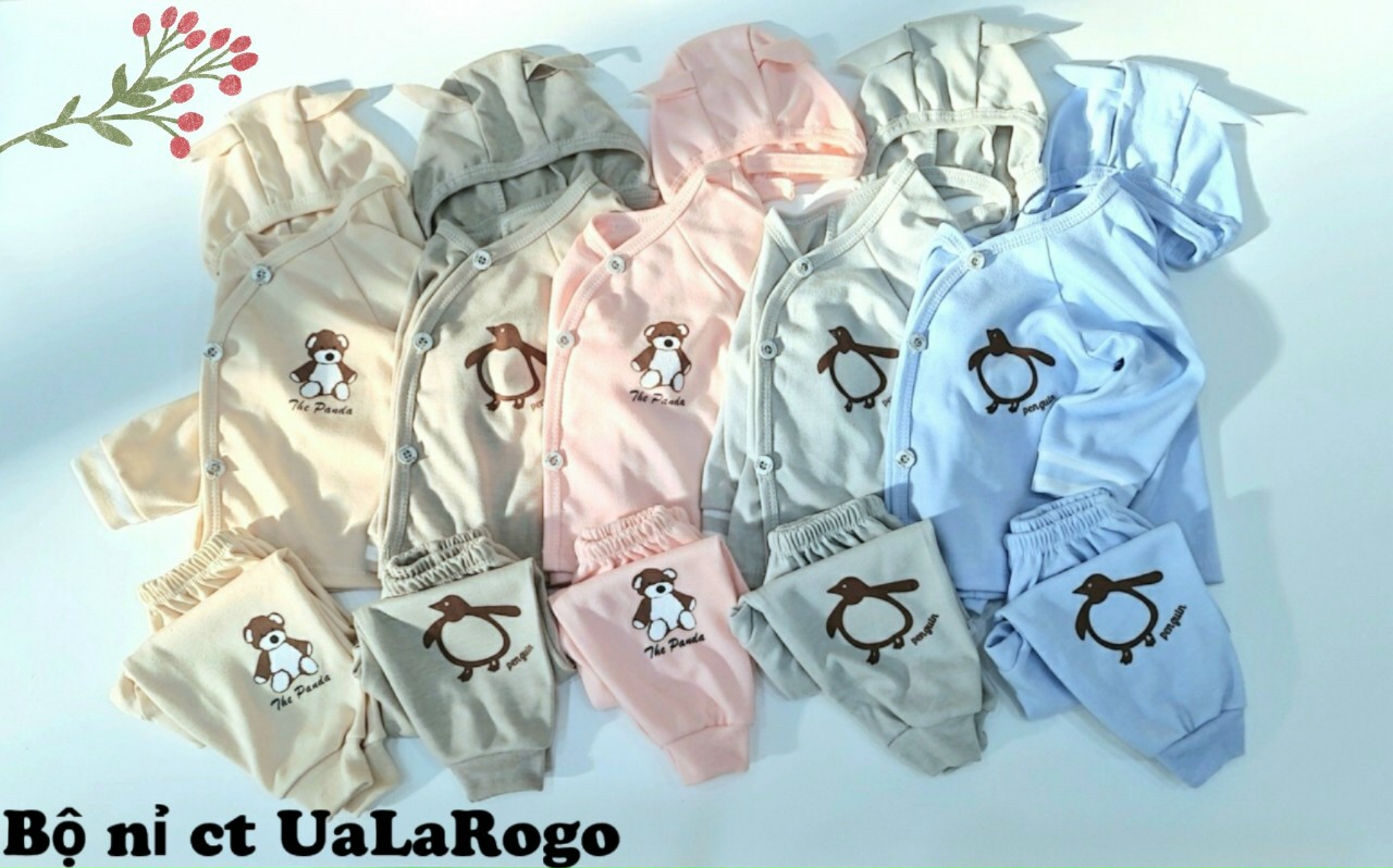 Sét 3 chi tiết bộ nỉ cotton sơ sinh thu đông kèm mũ