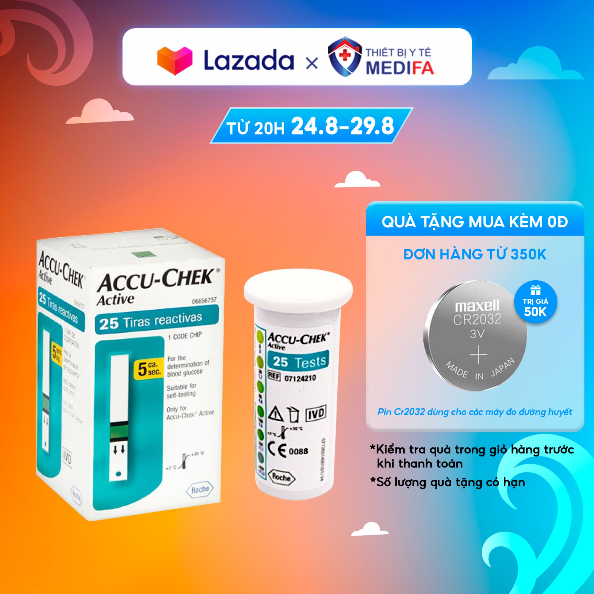 Que Thử Đường Huyết Accu-Chek Active Hộp 25 Que - Hàng Chính Hãng Roche, SX Tại Đức