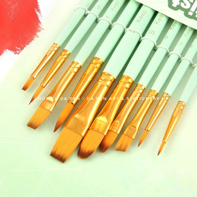 [DA ĐEN] Bộ 10 Cọ Vẽ Cơ Bản Keep Smiling Xanh Mint Pastel (A6333)