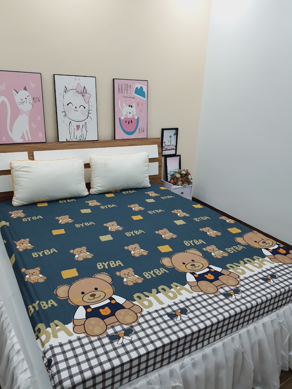Ga chống thấm cotton hoạt hình mẫu thỏ vàng và nhiều mẫu khác ngộ nghĩnh 1m8 x 2m
