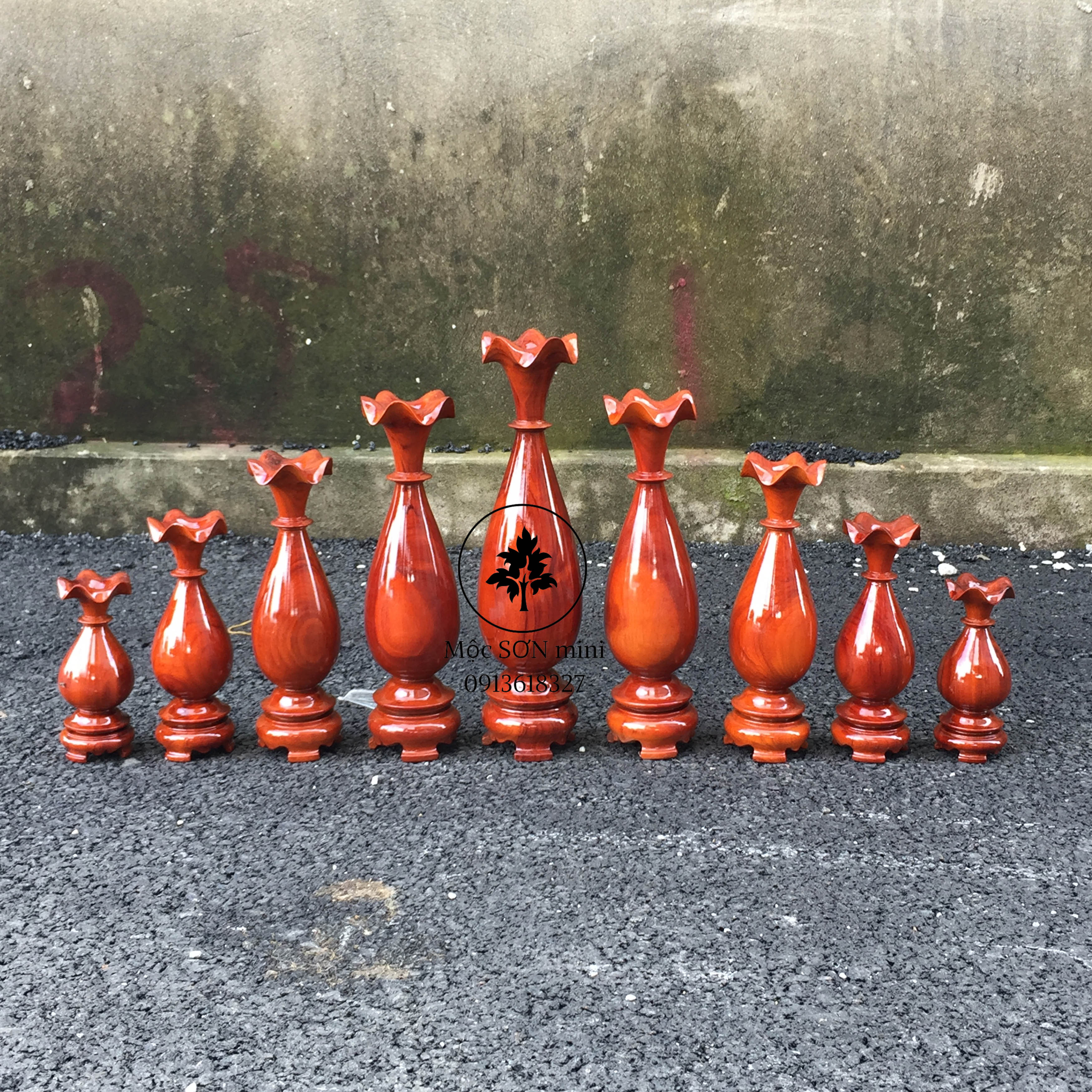 Bộ lục bình gỗ hương gồm 9 món,bô gỗ nguyên khối sang trọng,trang trí phòng khách