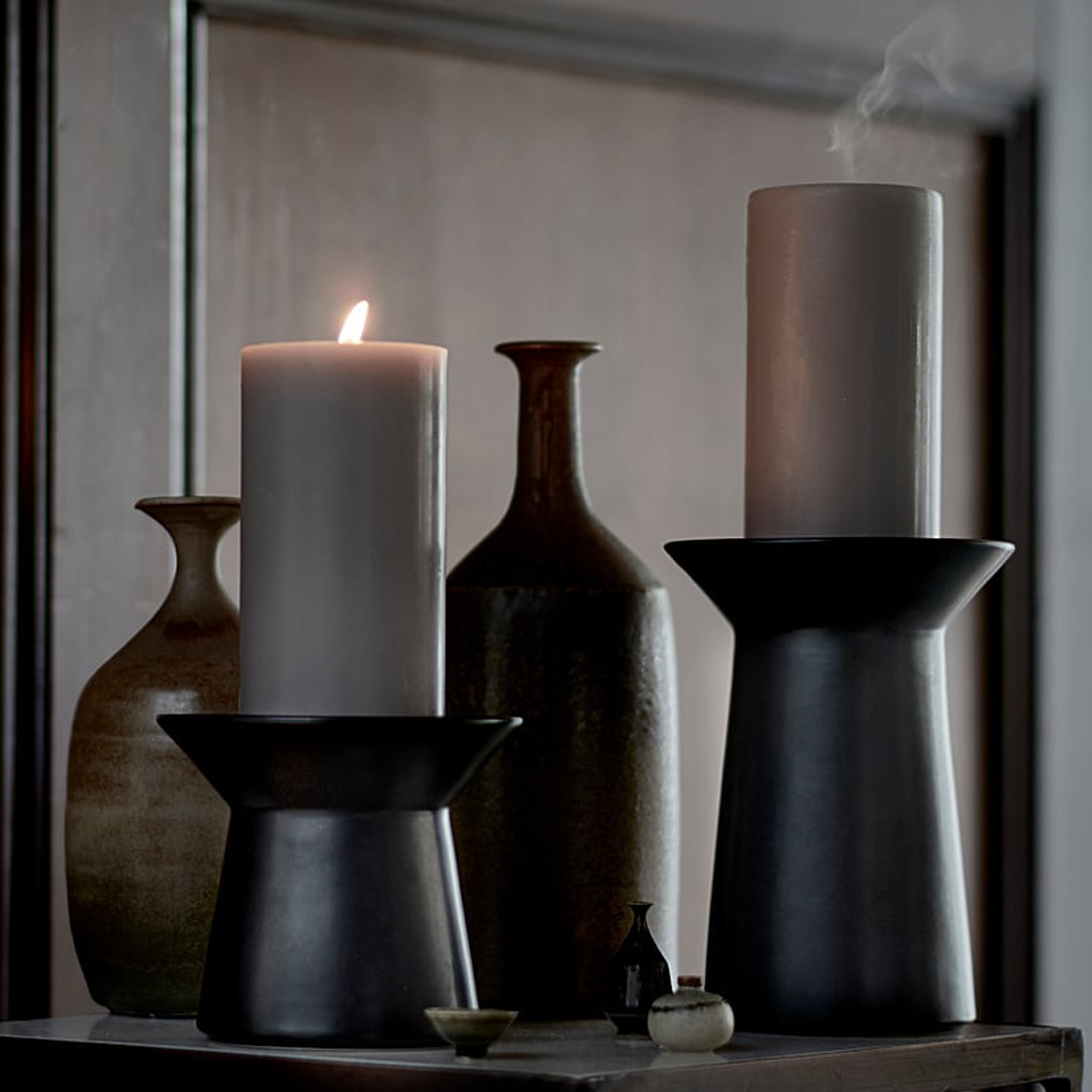 Đế nến gốm đen | Đế để nến IKEA SINNESRO | Black Ceramic Candle holder