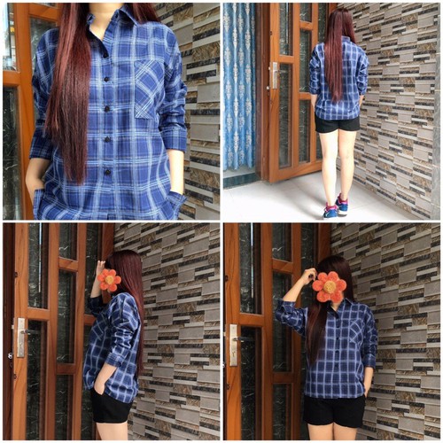 Áo sơ mi oversize caro xanh