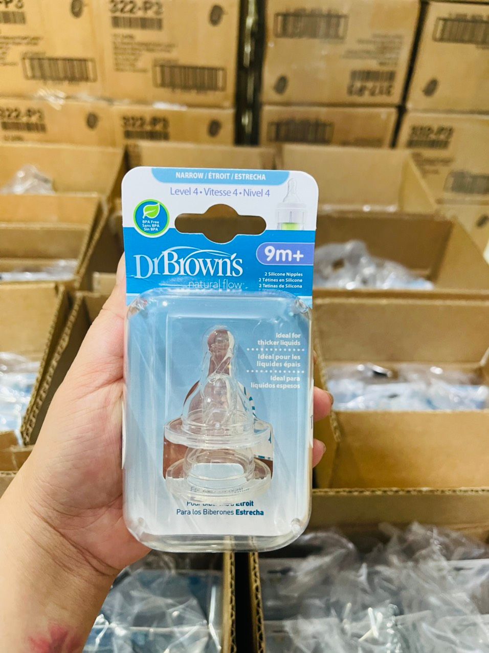 Set 2 ty bình sữa cổ hẹp Dr Brown's số 4, 9M +