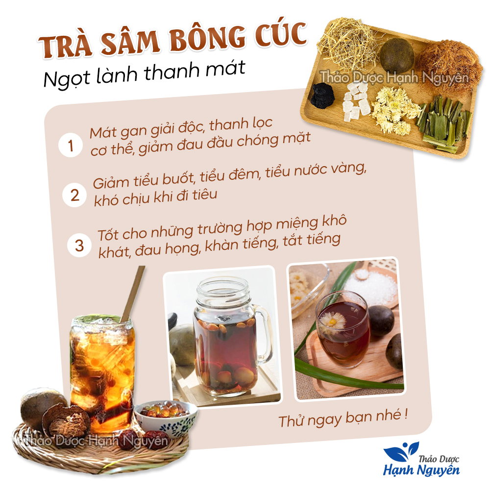 Trà sâm bông cúc 5 set nấu 5-7 lít nước, trà mát gan, thanh nhiệt, giảm nóng trong, tặng kèm hạt chia